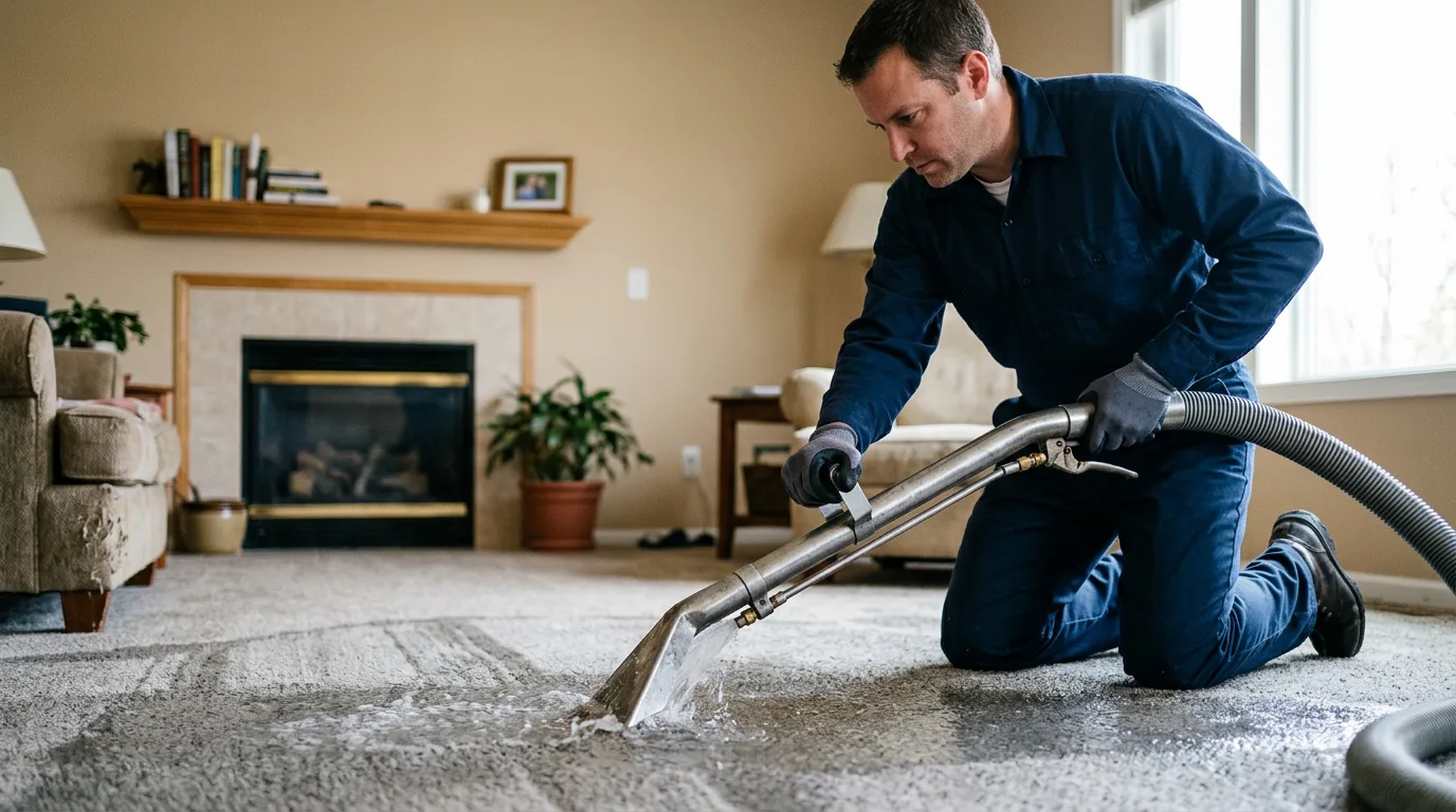 Water damage restoration technician working near Quincy, IN